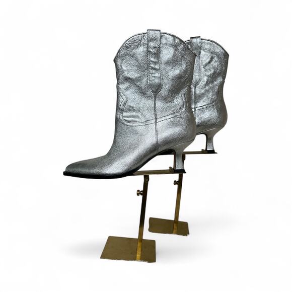 Dolce Vita 8.5 Angel Silver Heel Cowboy Boot leather Heel - Picture 3 of 6